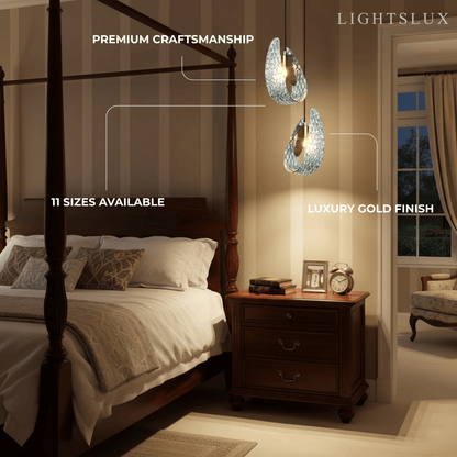 Lustre Chandelier Art Déco Verre Paon Bleu | LED G9 3 Lumières | Série Éclipse
