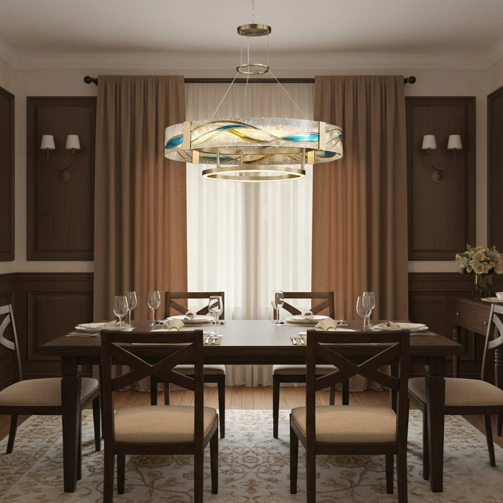 Lustre Suspension | Art Déco Laiton Brossé | LED Intégré, Câble Flottant