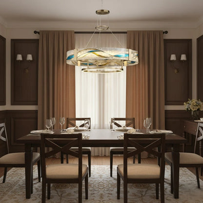 Lustre Suspension | Art Déco Laiton Brossé | LED Intégré, Câble Flottant