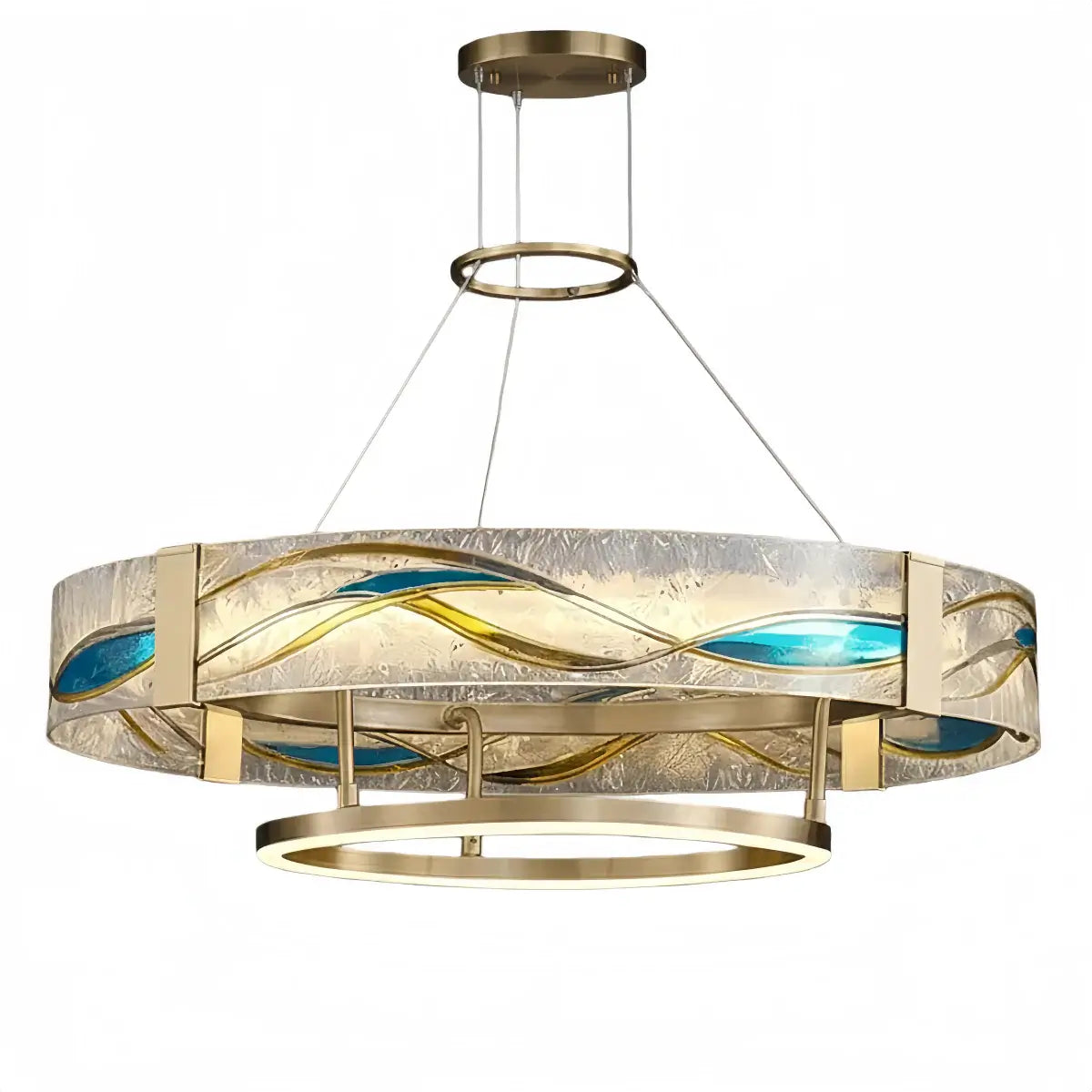Lustre Suspension | Art Déco Laiton Brossé | LED Intégré, Câble Flottant