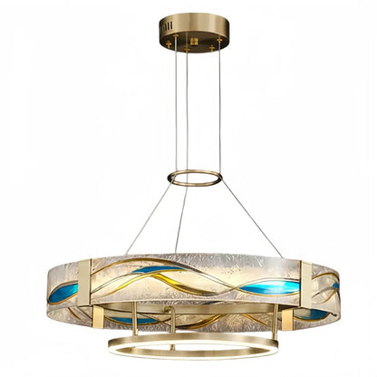 Lustre Suspension | Art Déco Laiton Brossé | LED Intégré, Câble Flottant