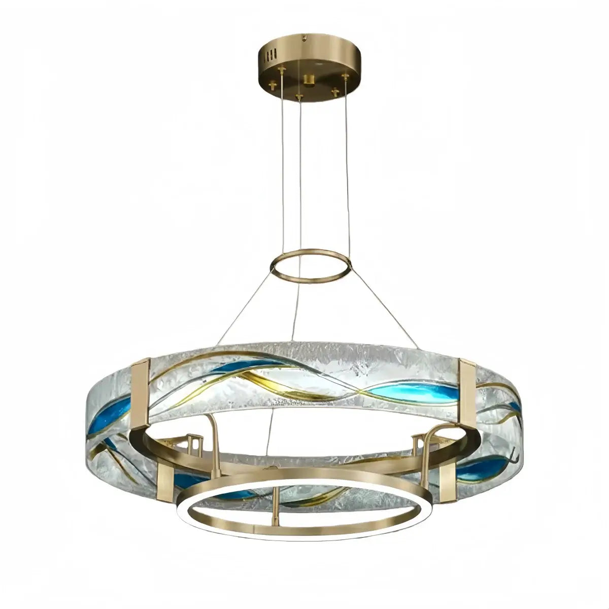 Lustre Suspension | Art Déco Laiton Brossé | LED Intégré, Câble Flottant