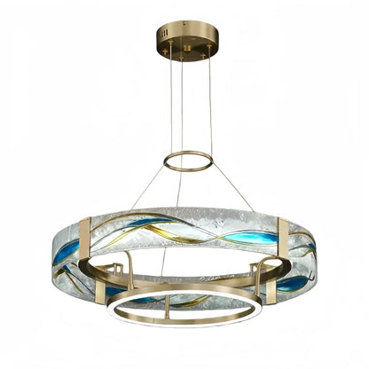 Lustre Suspension | Art Déco Laiton Brossé | LED Intégré, Câble Flottant