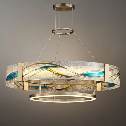 Lustre Suspension | Art Déco Laiton Brossé | LED Intégré, Câble Flottant
