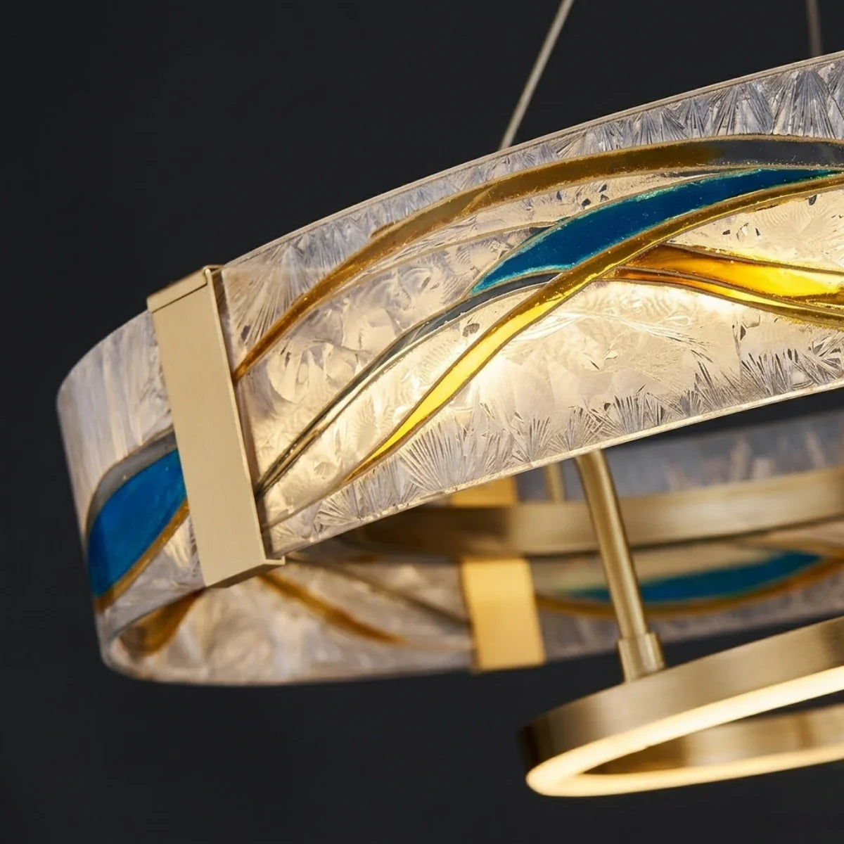 Lustre Suspension | Art Déco Laiton Brossé | LED Intégré, Câble Flottant