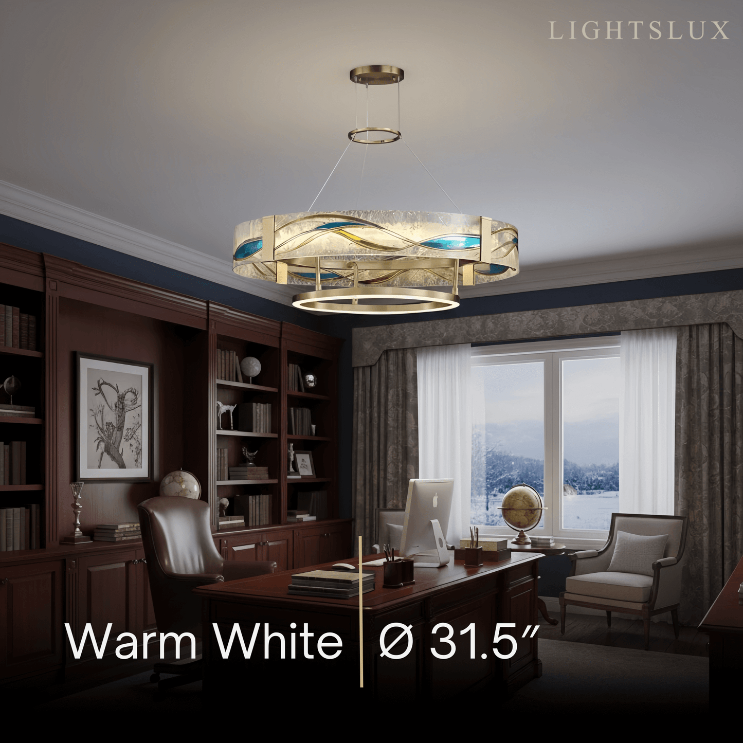 Lustre Suspension | Art Déco Laiton Brossé | LED Intégré, Câble Flottant