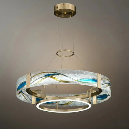 Lustre Suspension | Art Déco Laiton Brossé | LED Intégré, Câble Flottant