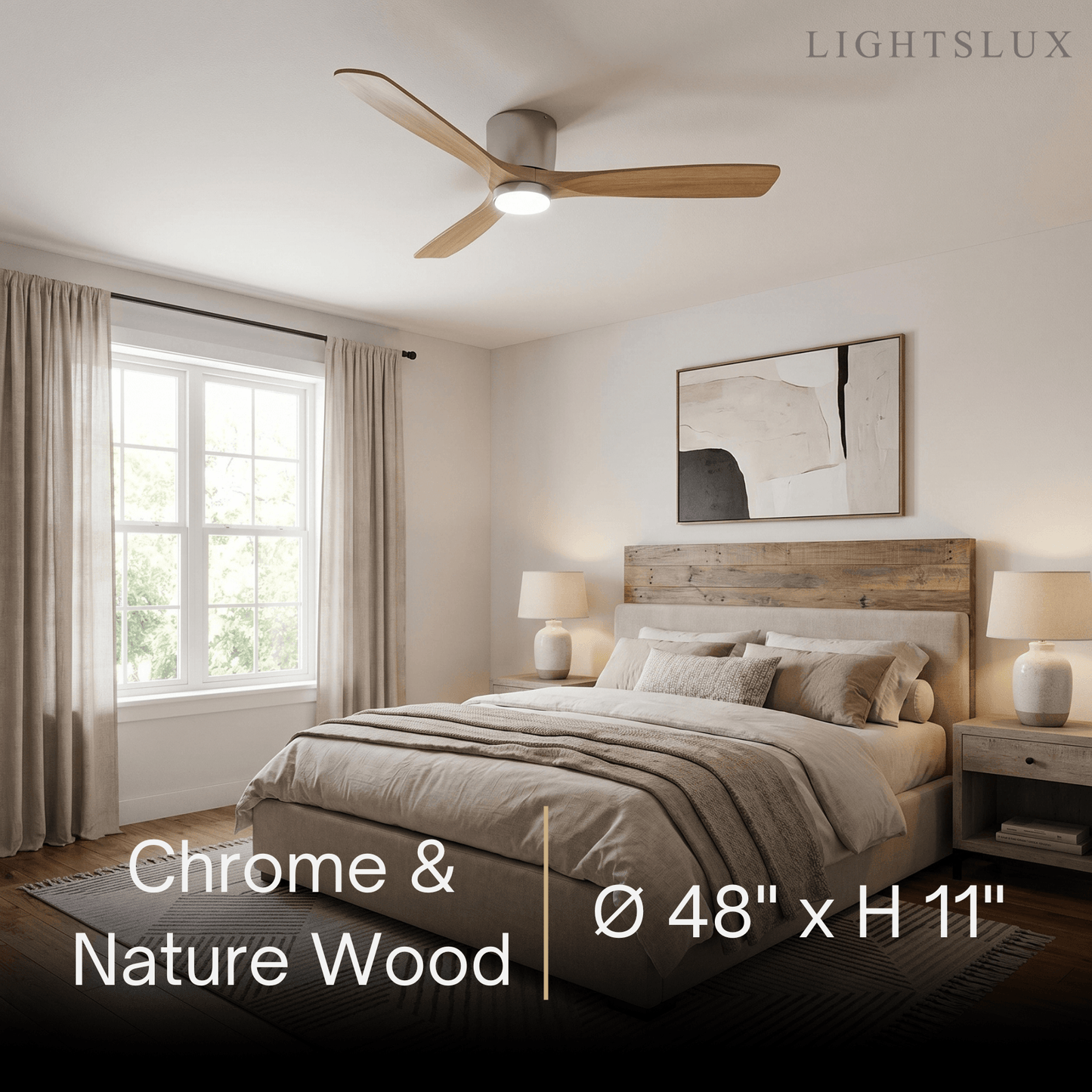 Ventilateur de Plafond Scandinave Bois | LED Intégrée, Flux d'Air Silencieux