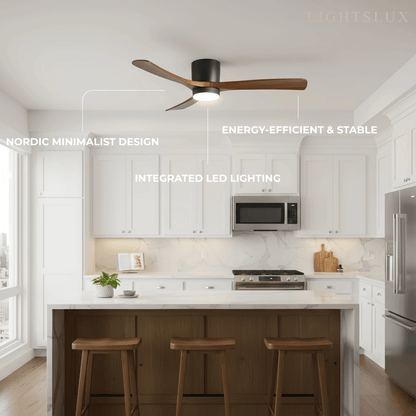 Ventilateur de Plafond Scandinave Bois | LED Intégrée, Flux d'Air Silencieux