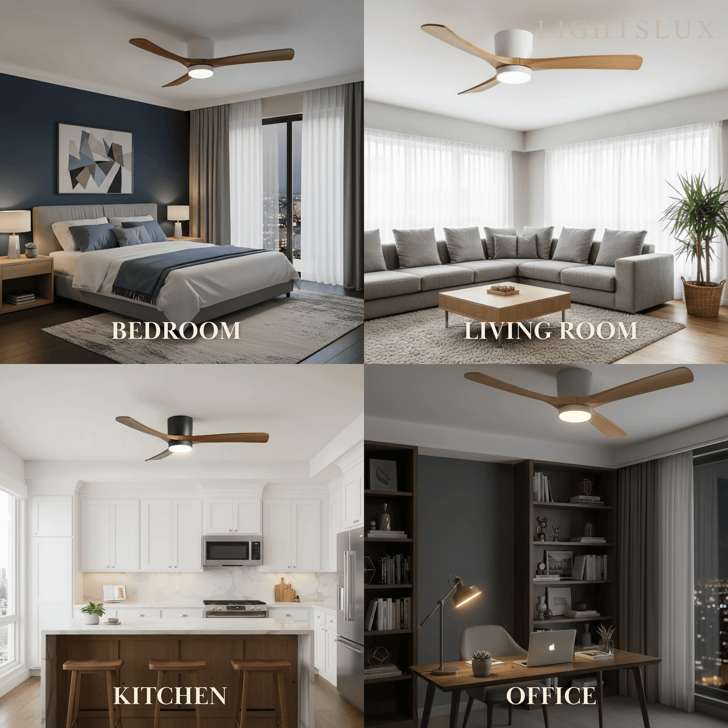 Ventilateur de Plafond Scandinave Bois | LED Intégrée, Flux d'Air Silencieux