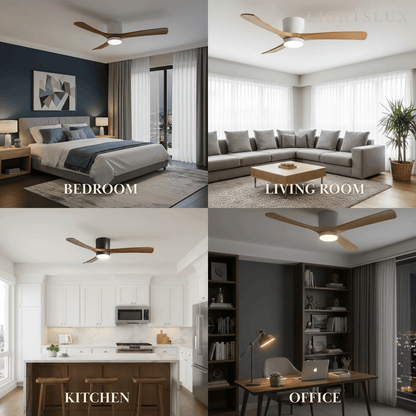 Ventilateur de Plafond Scandinave Bois | LED Intégrée, Flux d'Air Silencieux