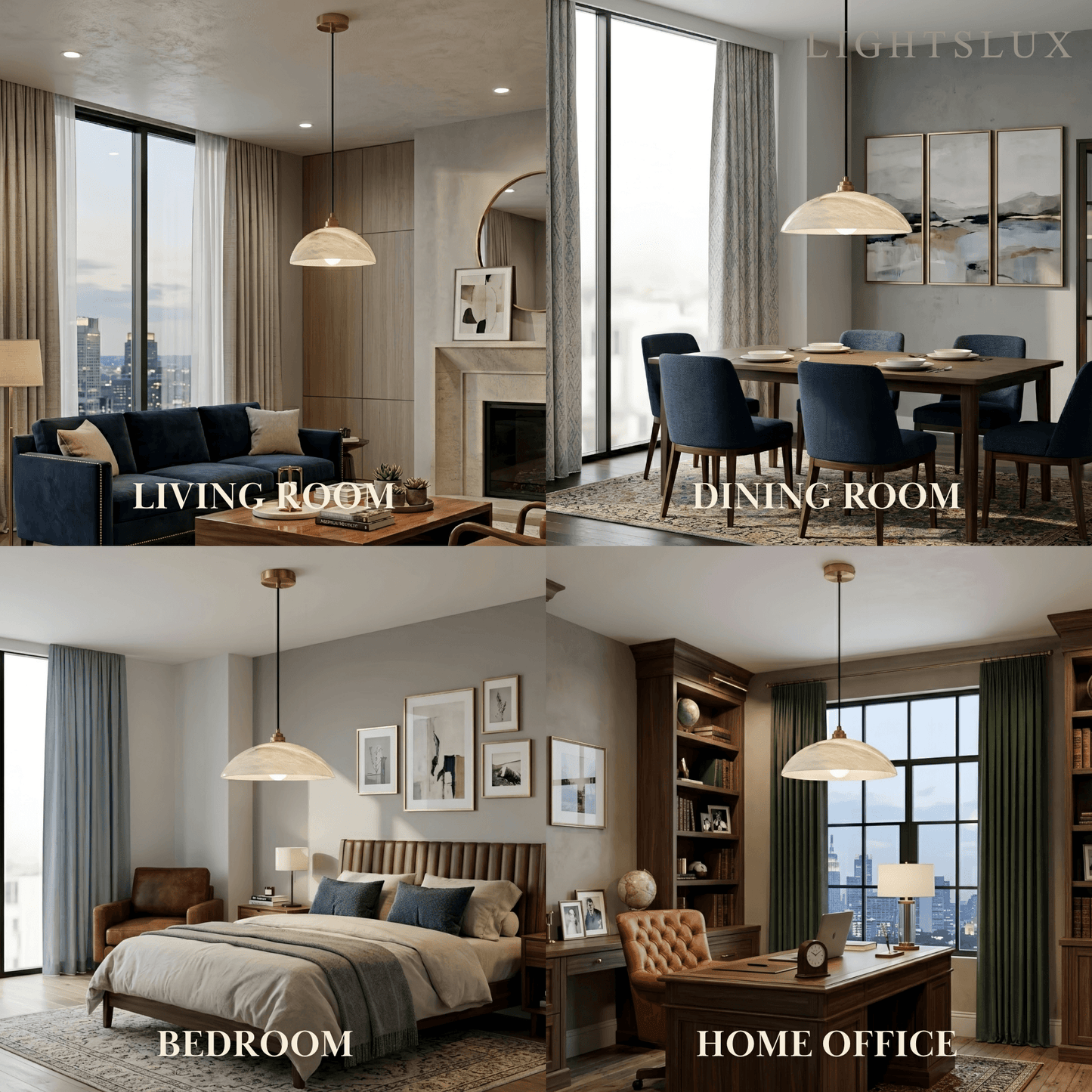 Lampe Suspendue Albâtre & Laiton | Réglable en Intensité, Câble Réglable 150 cm