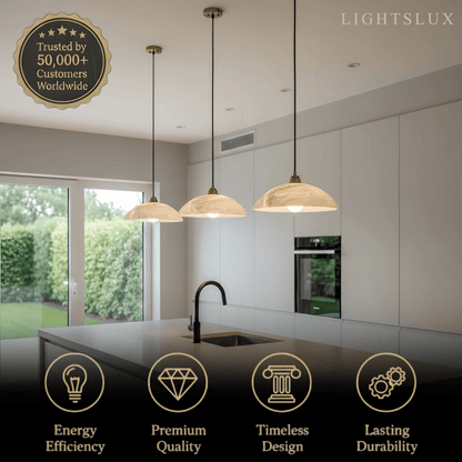 Lampe Suspendue Albâtre & Laiton | Réglable en Intensité, Câble Réglable 150 cm