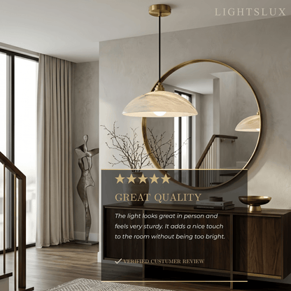 Lampe Suspendue Albâtre & Laiton | Réglable en Intensité, Câble Réglable 150 cm