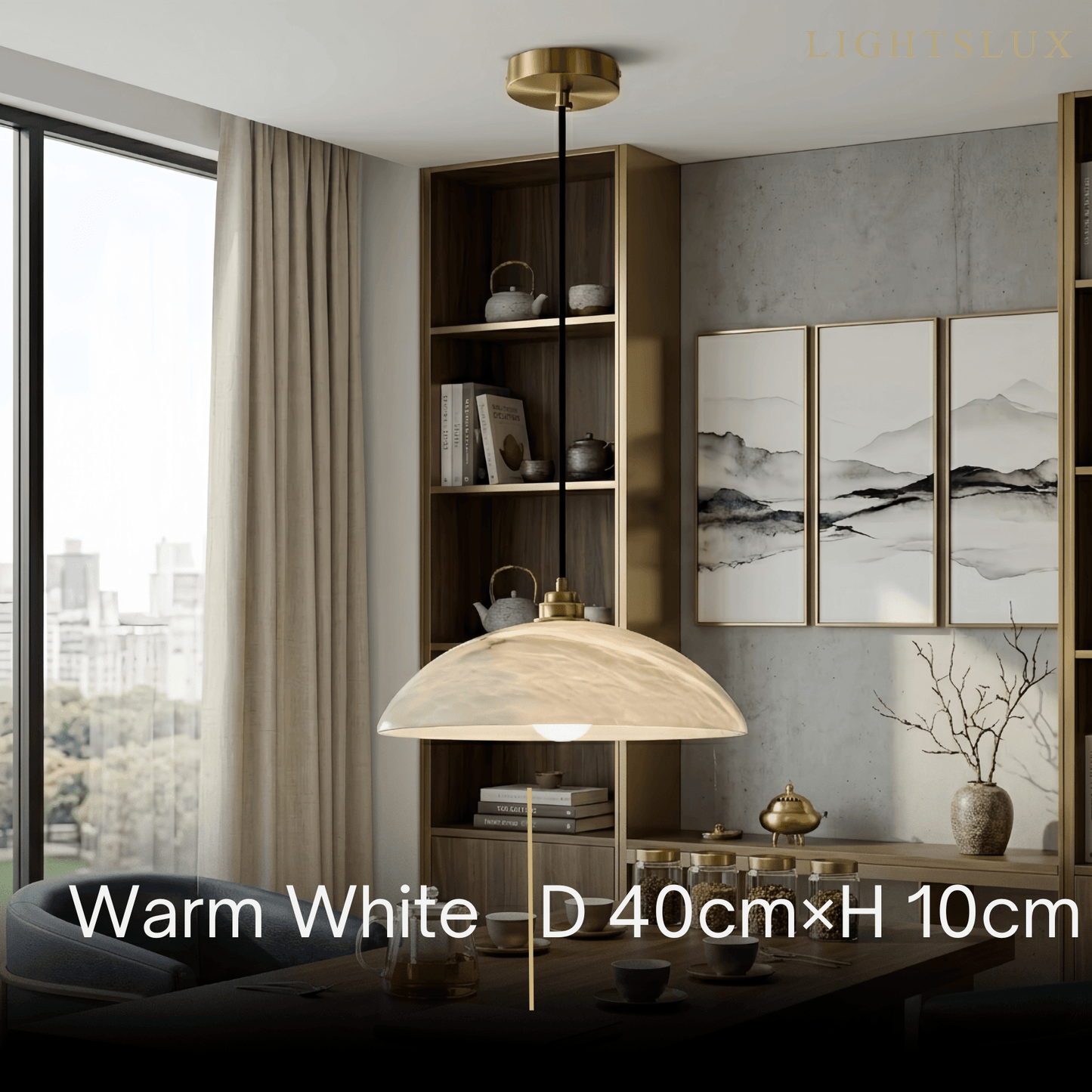Lampe Suspendue Albâtre & Laiton | Réglable en Intensité, Câble Réglable 150 cm