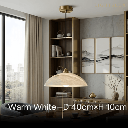 Lampe Suspendue Albâtre & Laiton | Réglable en Intensité, Câble Réglable 150 cm