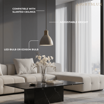 Lustre Suspension Pierre Travertin et Bois | Éclairage ciblé, câble réglable