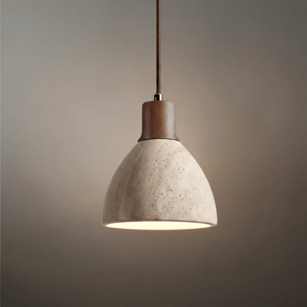 Lustre Suspension Pierre Travertin et Bois | Éclairage ciblé, câble réglable