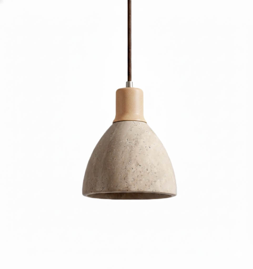 Lustre Suspension Pierre Travertin et Bois | Éclairage ciblé, câble réglable