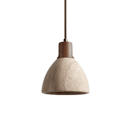 Lustre Suspension Pierre Travertin et Bois | Éclairage ciblé, câble réglable