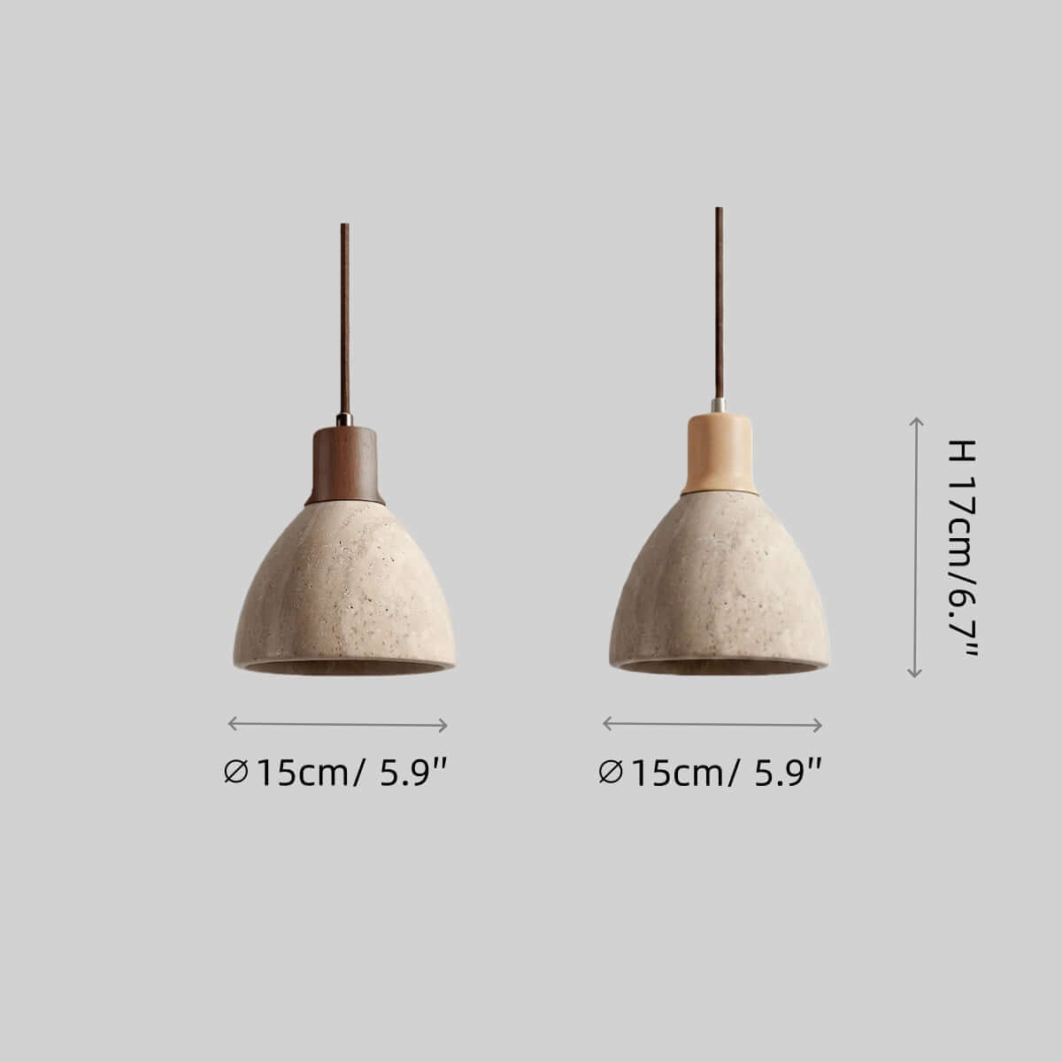 Lustre Suspension Pierre Travertin et Bois | Éclairage ciblé, câble réglable