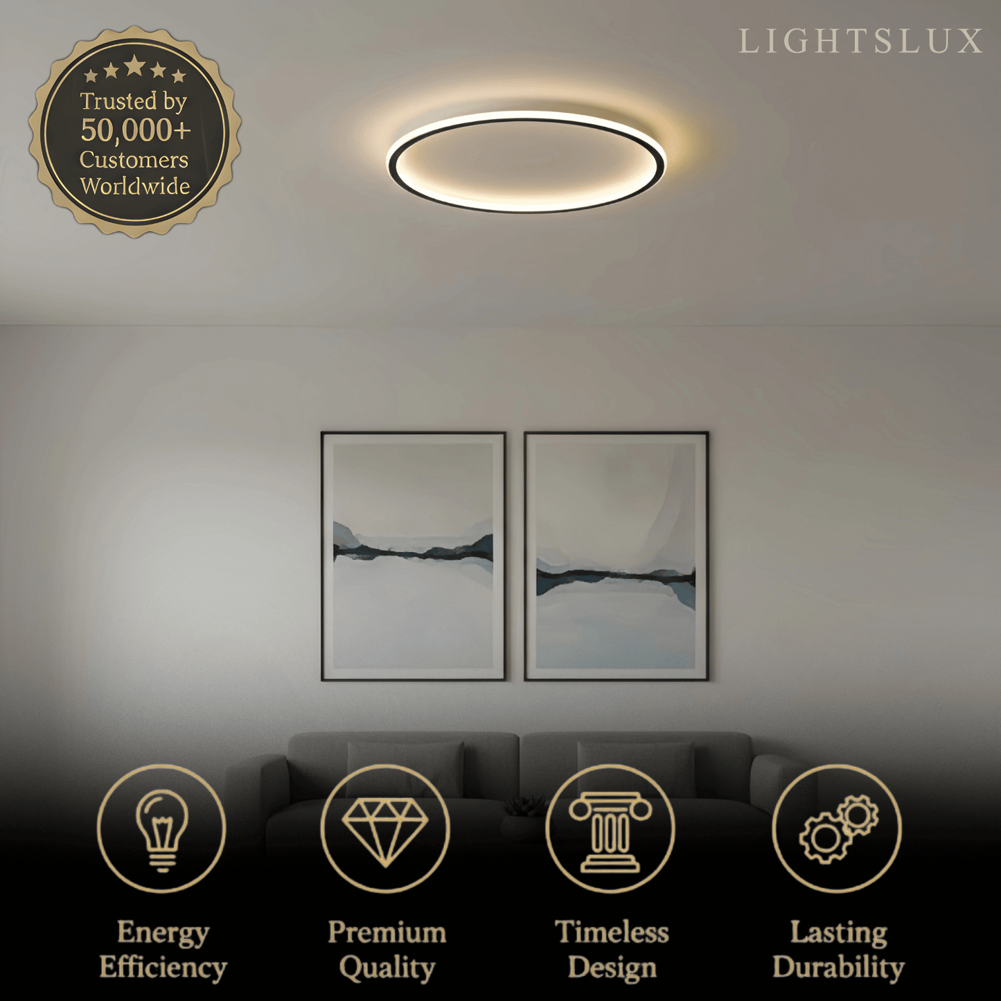 Applique Plafond Ronde Moderne Métal Noir et Blanc | 3 Temp. | Télécommande