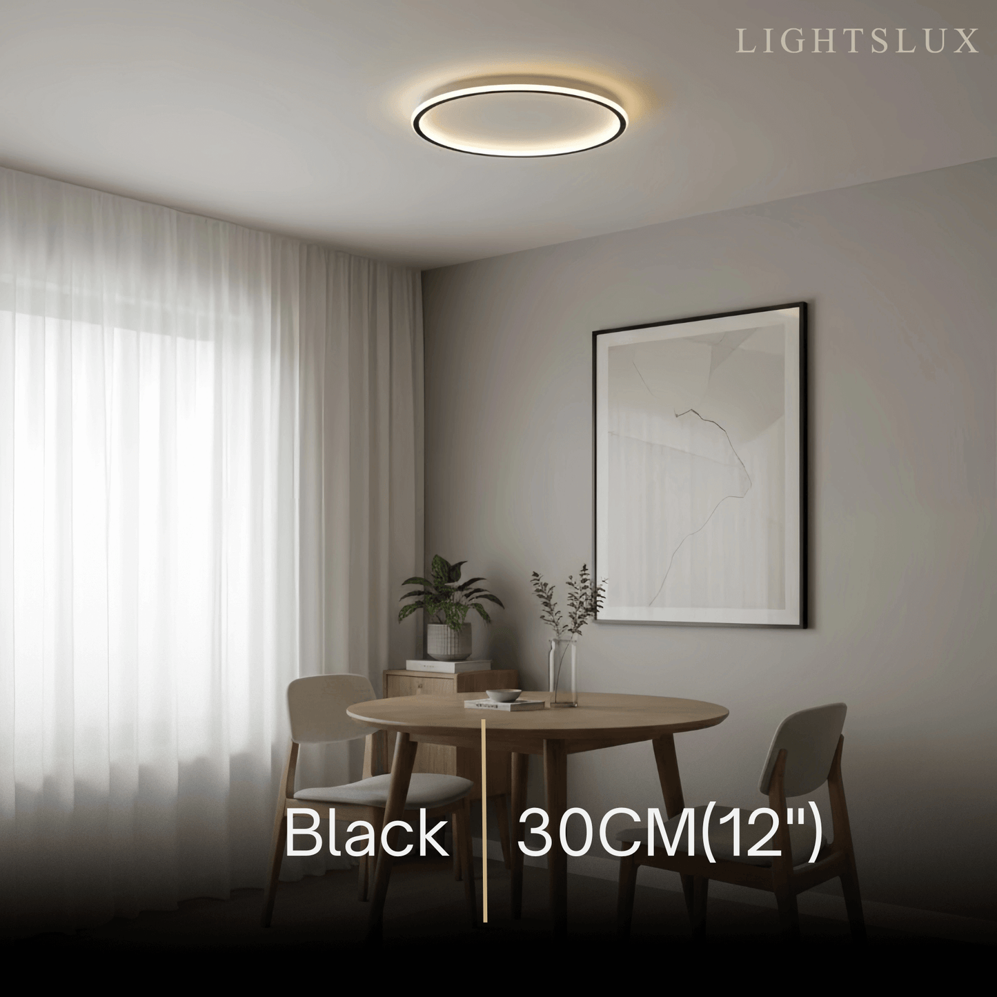 Applique Plafond Ronde Moderne Métal Noir et Blanc | 3 Temp. | Télécommande
