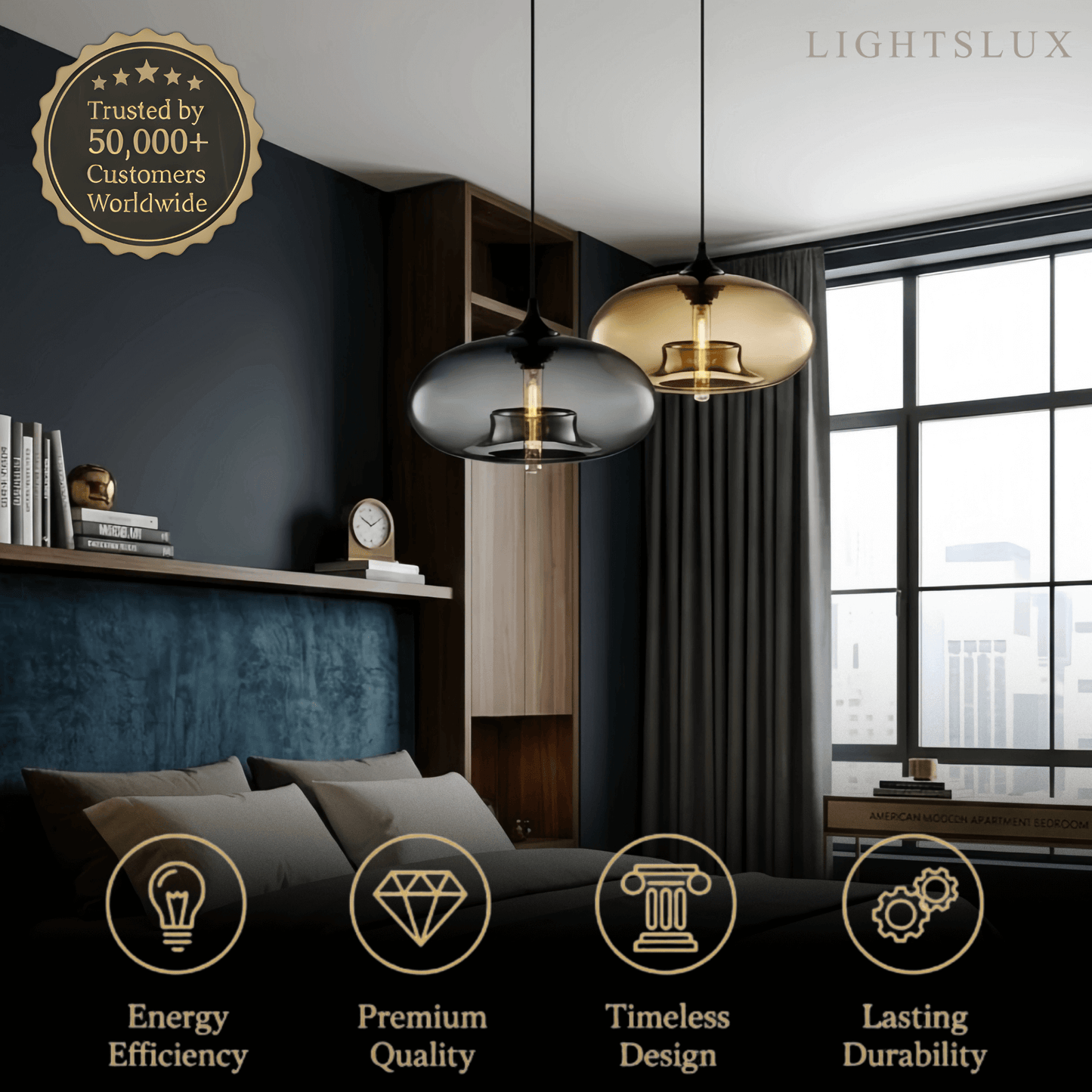 Lustre Verre Lampe Îlot Cuisine Verre & Métal | Hauteur Ajustable LED Compatible