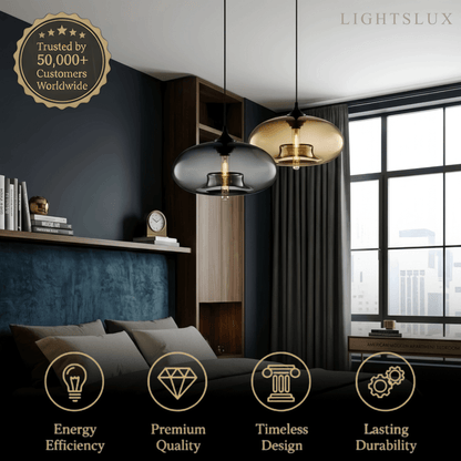 Lustre Verre Lampe Îlot Cuisine Verre & Métal | Hauteur Ajustable LED Compatible
