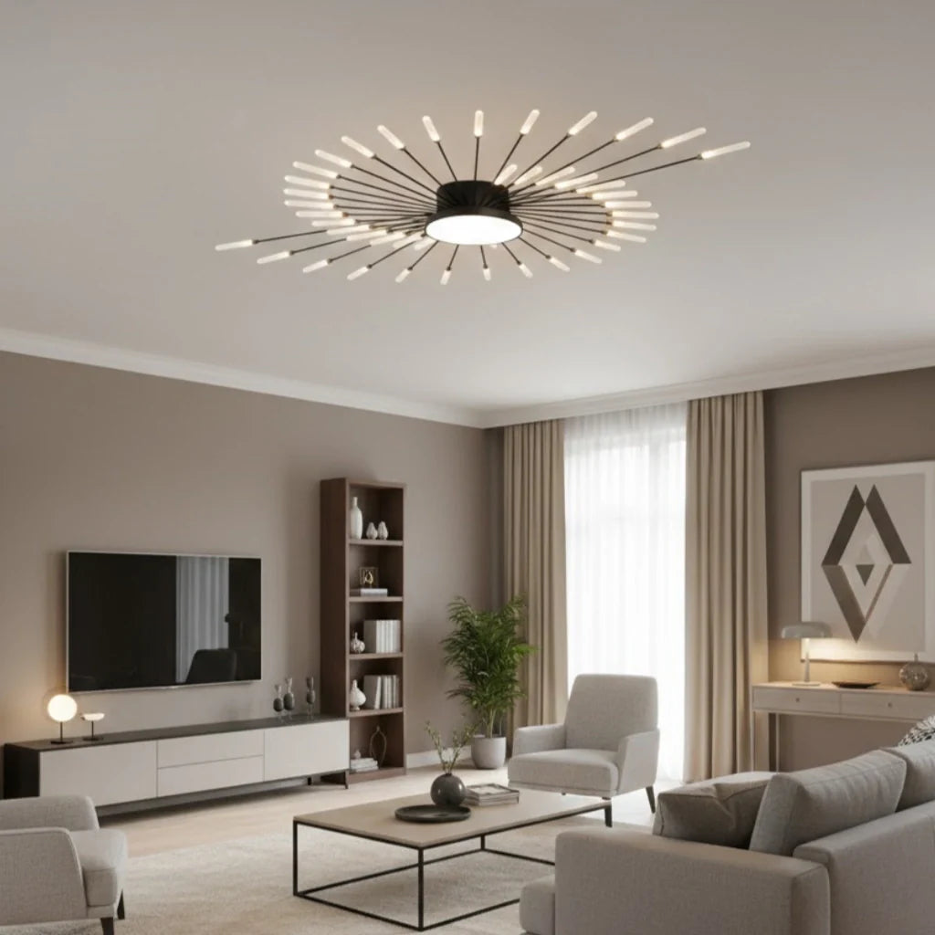 Lustre LED Moderne Noir-Or Métal et Acrylique | Télécommande et 3 Teintes
