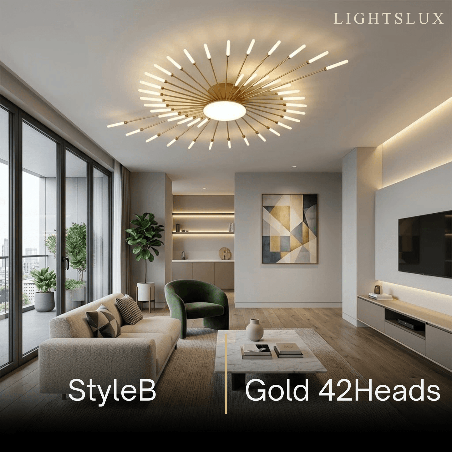 Lustre LED Moderne Noir-Or Métal et Acrylique | Télécommande et 3 Teintes