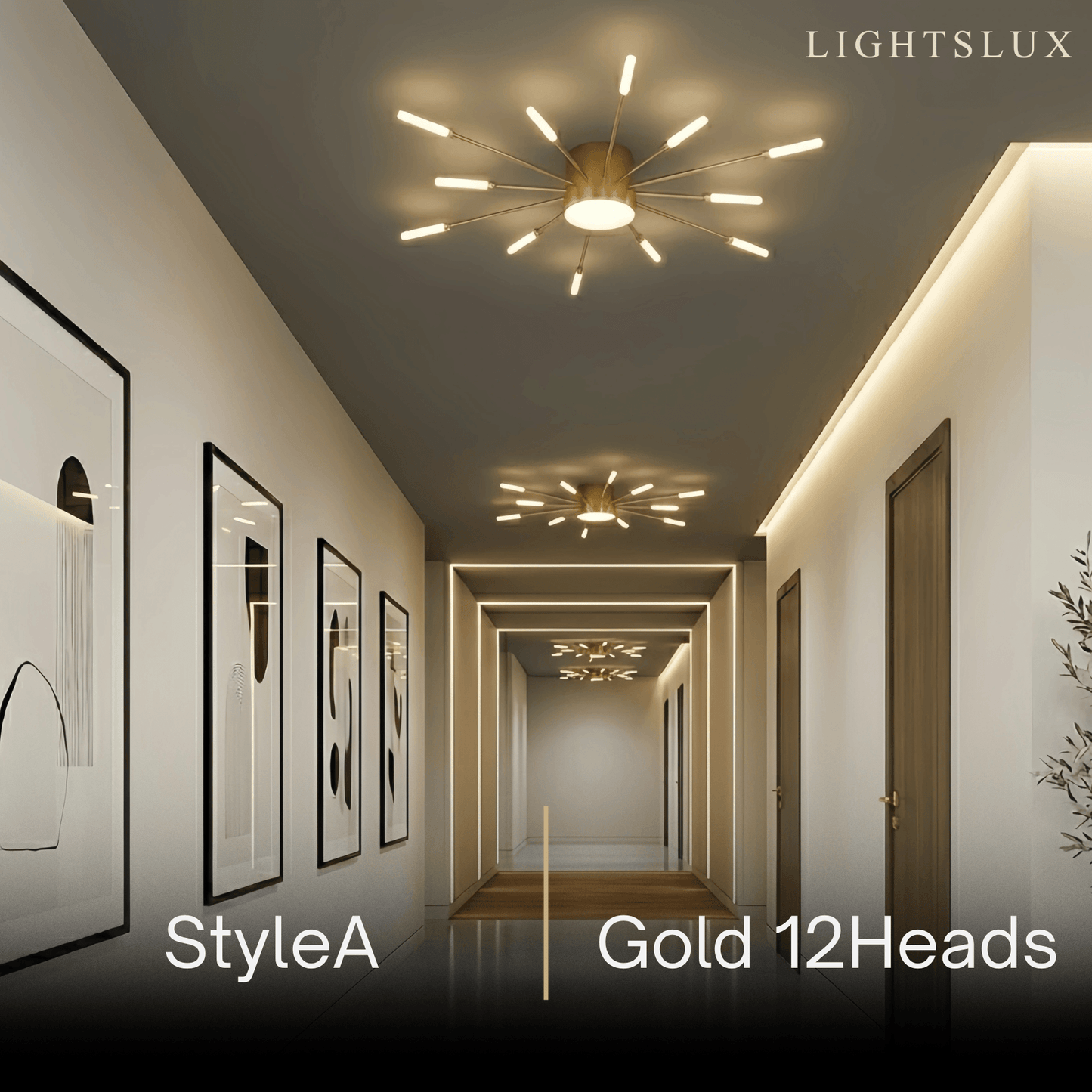 Lustre LED Moderne Noir-Or Métal et Acrylique | Télécommande et 3 Teintes