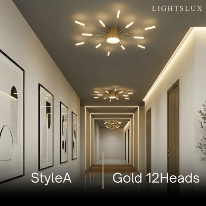 Lustre LED Moderne Noir-Or Métal et Acrylique | Télécommande et 3 Teintes