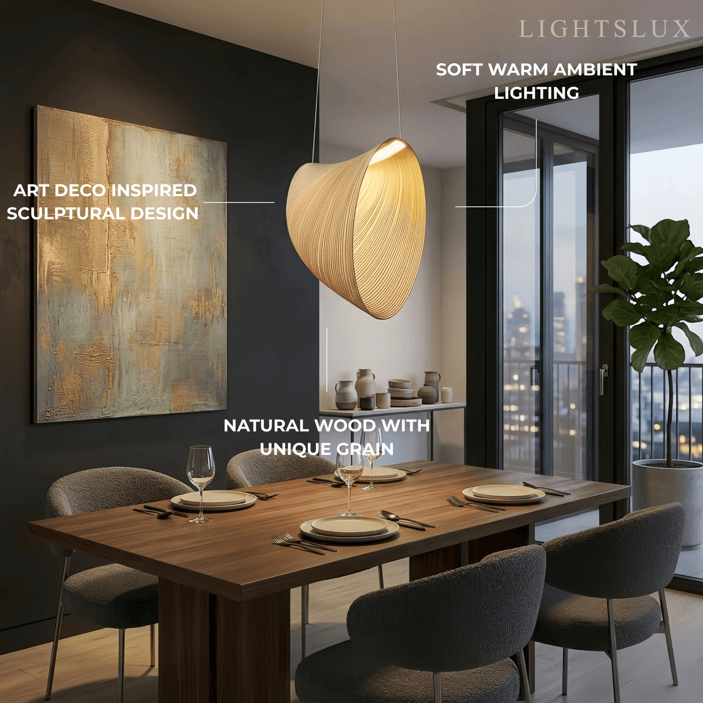Lustre Suspension Bois ArtDéco | LED Intégré, Cordons Réglables | Série Atelier