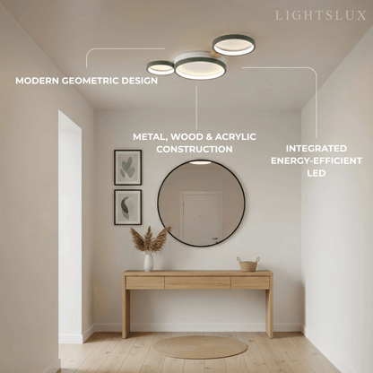 Plafonnier Rond Métal et Bois | LED Intégrée 3000K | Série Élégance