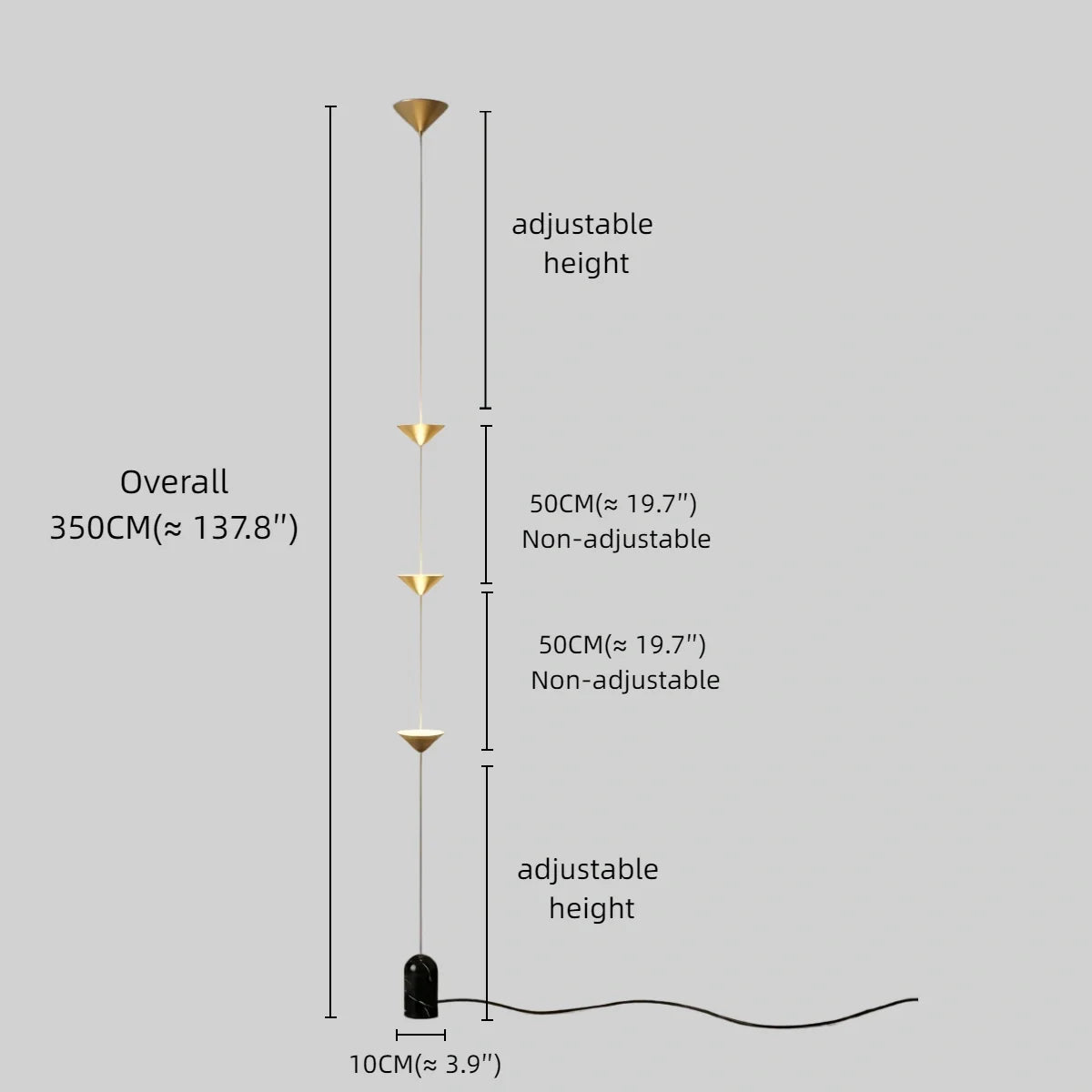 Lampe Pendante Industrielle Fer & Marbre | Hauteur Réglable LED Intégré