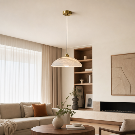 Lampe Suspendue Albâtre & Laiton - Câble Réglable 150 cm