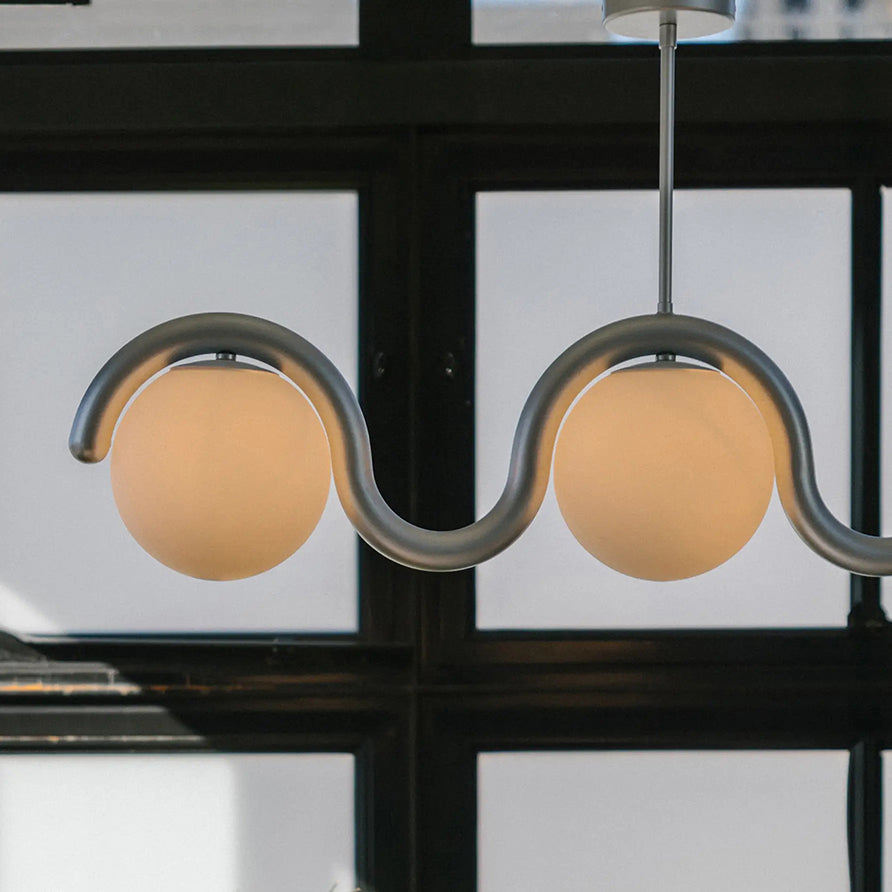 Lustre Linéaire Métal et Verre | Rouge et Argenté, IP20 Non-dimmable