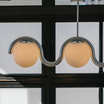 Lustre Linéaire Métal et Verre | Rouge et Argenté, IP20 Non-dimmable