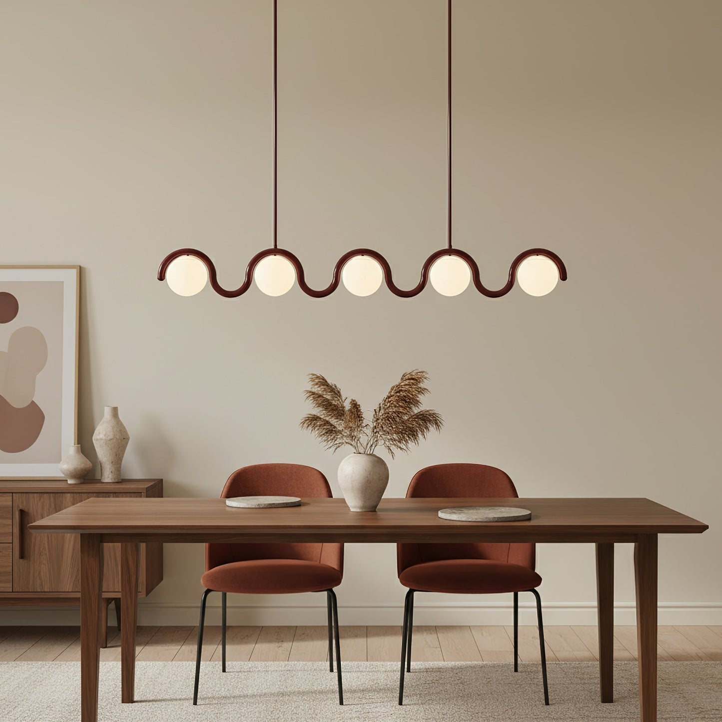 Lustre Linéaire Métal et Verre | Rouge et Argenté, IP20 Non-dimmable
