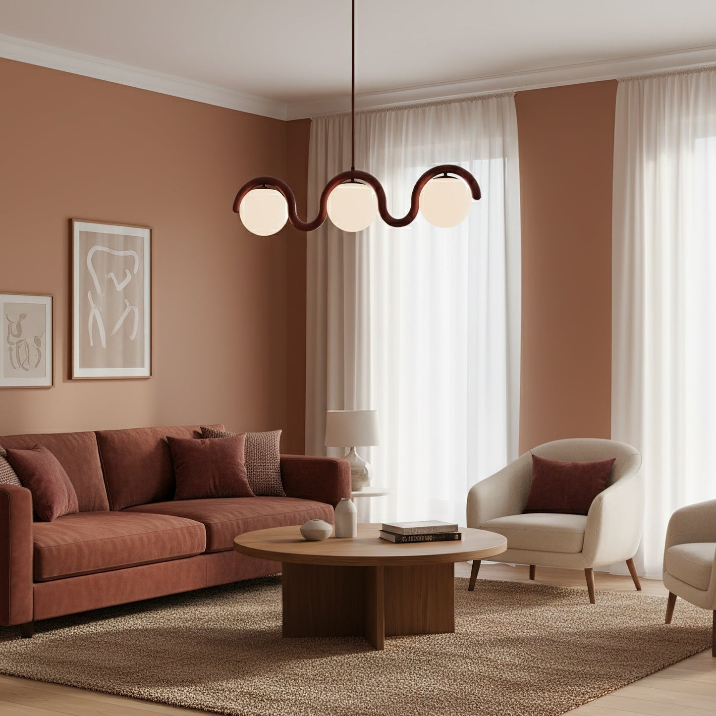 Lustre Linéaire Métal et Verre | Rouge et Argenté, IP20 Non-dimmable