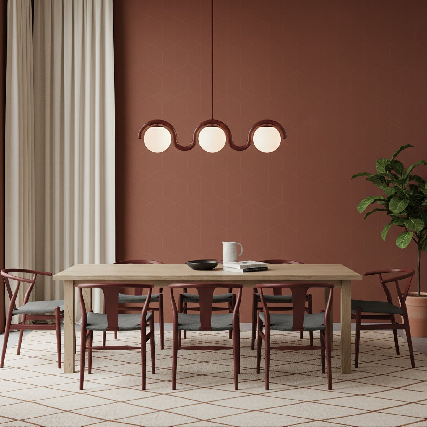 Lustre Linéaire Métal et Verre | Rouge et Argenté, IP20 Non-dimmable