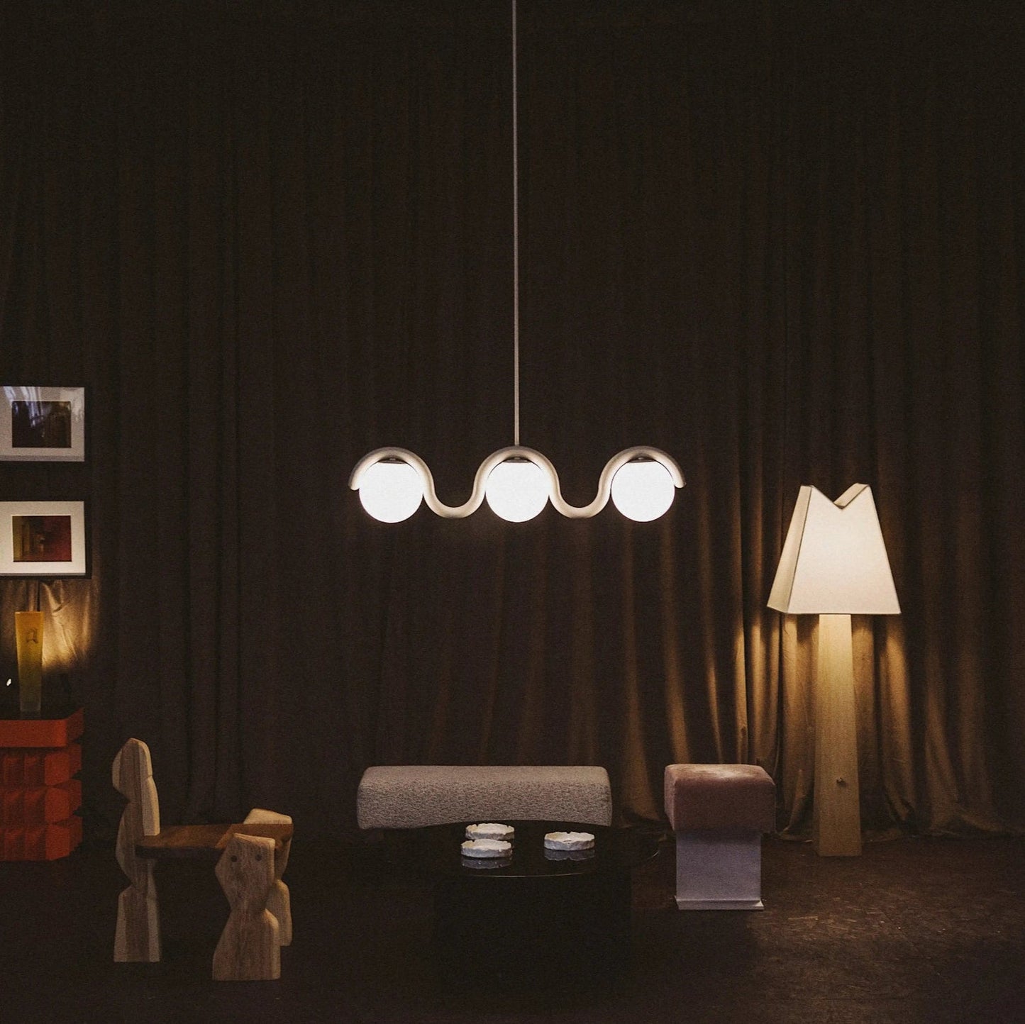 Lustre Linéaire Métal et Verre | Rouge et Argenté, IP20 Non-dimmable