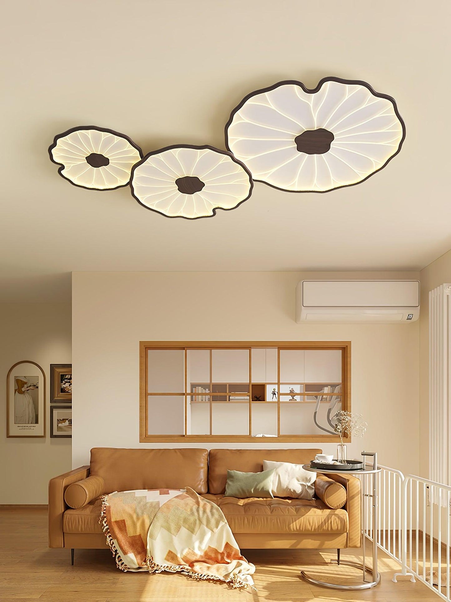 Lotus Plafonnier Bois Noyer | LED Intégrée 3 Têtes | Série Équilibre Naturel