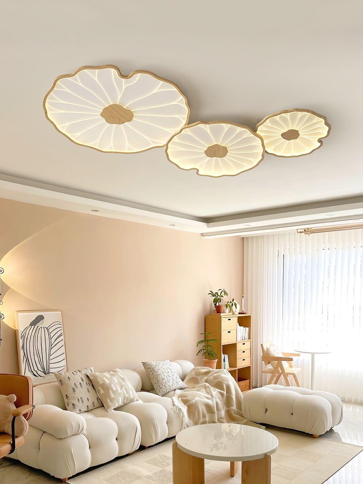 Lotus Plafonnier Bois Noyer | LED Intégrée 3 Têtes | Série Équilibre Naturel