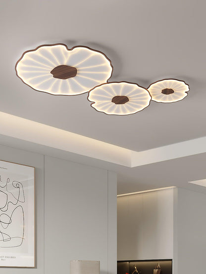 Lotus Plafonnier Bois Noyer | LED Intégrée 3 Têtes | Série Équilibre Naturel