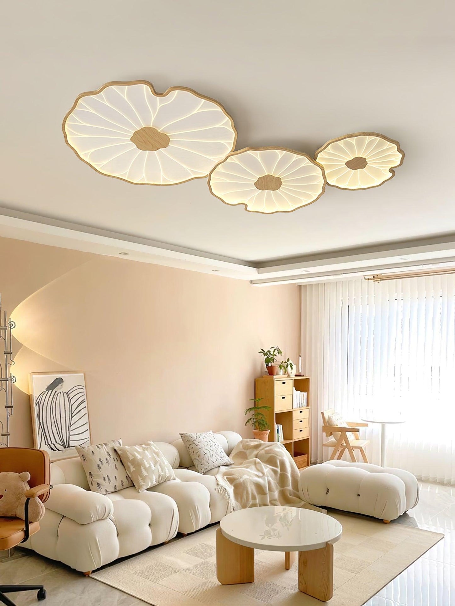 Lotus Plafonnier Bois Noyer | LED Intégrée 3 Têtes | Série Équilibre Naturel
