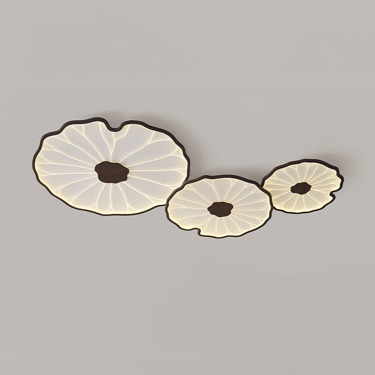 Lotus Plafonnier Bois Noyer | LED Intégrée 3 Têtes | Série Équilibre Naturel