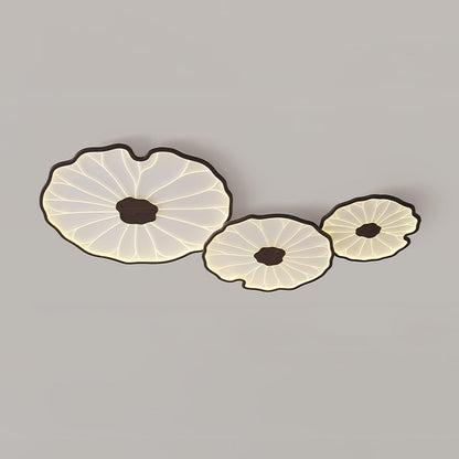 Lotus Plafonnier Bois Noyer | LED Intégrée 3 Têtes | Série Équilibre Naturel