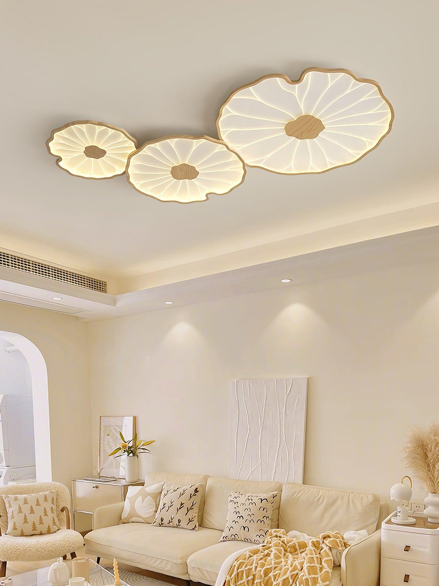Lotus Plafonnier Bois Noyer | LED Intégrée 3 Têtes | Série Équilibre Naturel